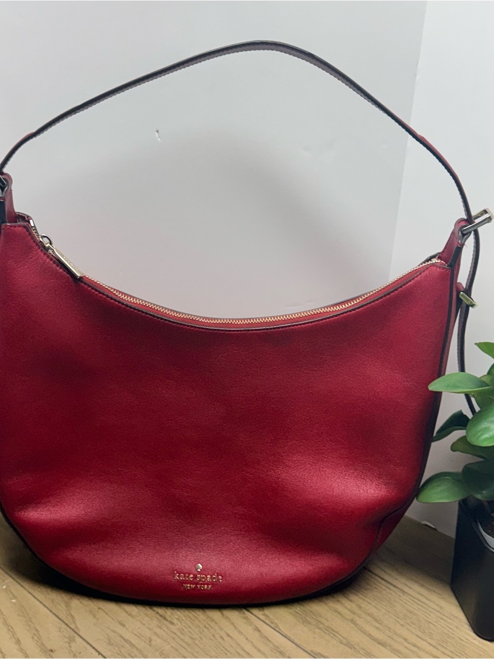kate spade Red Leather Shoulder Hobo Bag with Gold Hardware